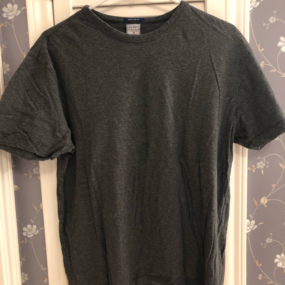 Old Navy Solid Gray Regular Fit, Short Sleeve T-Shirt 100% Cotton, Men's Medium